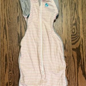 Love to Dream Striped Pink and Gray Transition Sleep Sack Swaddle